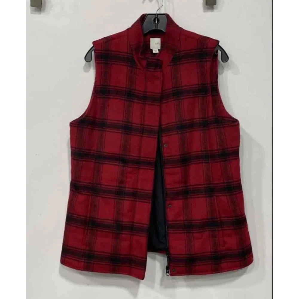 J.‎ Jill Red Buffalo Plaid Wool Blend Quilted Vest Womens Medium NWT